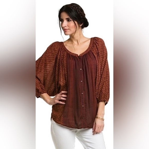 Free People Tops - Free People Days of Romance Batwing Blouse in Burgundy - Size XS